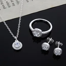 Necklace Earrings Set Wedding Girl Christmas Gift Noble Silver Fashion Elegant Women Shiny Crystal CZ Earring Ring Jewelry JSH-CS01