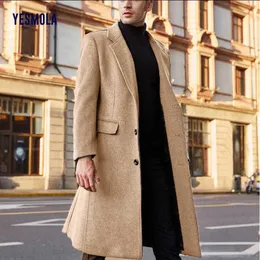 Fur Faux Men's Fur YESMOLA Autumn Winter Mens Coat Solid Long Sleeve Woolen Jackets Fleece Men Overcoat Streetwear Fashion Long Trench Outerwear T221007