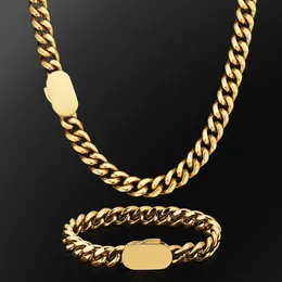 Cuban Link Chain Necklace Bracelet Hip Hop High 316L Stainless Steel Polished 18K Gold Plated Cast Jewelry Sets Choker Chain Men Women Punk Rapper Chains