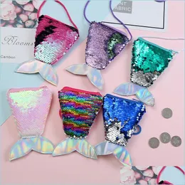 Storage Bags Double Colors Coin Purse Sequin Mermaid Tail Shaped Inclined Shoder Bag For Children Outdoor Wallet Drop Delivery 2022 H Dhnqb