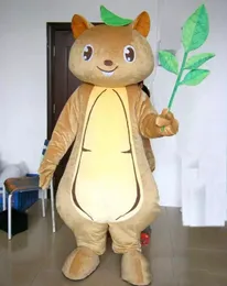 High quality hot a brown squirrel mascot costume with green leaf for adult to wear