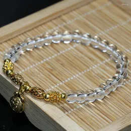 Strand Fashion Design Original de cor dourado pingente de sorte de 6 mm de miçangas redondas de pulseira de cristal de cristal de cristal branco 7,5 polegadas B2129