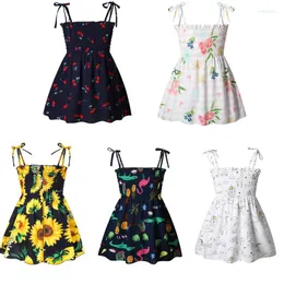Sukienki dla dziewczynek Norm 1-5Y Kid Girls Sling Sukienka Bez rękawów Kwiaty na ramię/Zwierzęta Mini Sundress