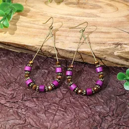 Boho Wood Beds Dangle Earrings Ethnic Purple Water Drop Earrings 여성을위한 인도 보석이 귀여운 패션 보석