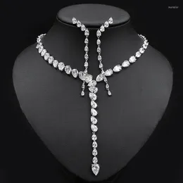 Halskette Ohrringe Set Trendy Brilliant Kristall Zirkonia Tropfen Anhänger Schmuck Für Braut Brautjungfer Hochzeit Zubehör