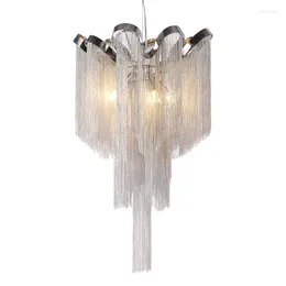 Żyrandole postmodernistyczna aluminiowa łańcuch LED oświetlenie żylandoli Nordic Creative Sypials Jadal Store Store Montaż Lampy Lampy Wiselanki Tassel