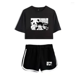 Women's Tracksuits Anime Jujutsu Kaisen Summer Women's Suit Crop Top And Shorts Track Women Tracksuit Casual Two Pieces Sets Outfits