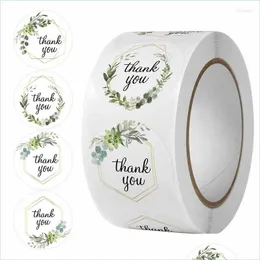 Sacchetti per gioielli Borse Sacchetti per gioielli 500Pcs Etichette Fiore Grazie Adesivi Scrapbooking Per la decorazione del regalo Adesivo per cancelleria La Dhdpy