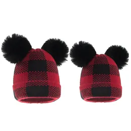 Home Party Hats winter Beanie parent-child knitted hat plaid mother baby Christmas warm hats LT103