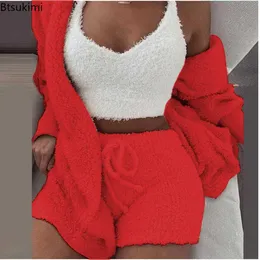 Women's Sleep Lounge 3PCS Pajama Set Women Sexy Fluffy Suit Velvet Plush Robe Set Soft Warm Homewear Sweater Loungewear Pijamas Mujer Sleepwear Women T221017