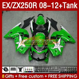 카와사키 닌자를위한 주사 페어링 탱크 ZX250R 2008 2009 2012 2012 2012 2012 2012 ZX250 EX250 R 163NO.85 ZX-250R 08-12 EX ZX 250R 08 09 10 11 12 OEM 페어링 그린 스톡