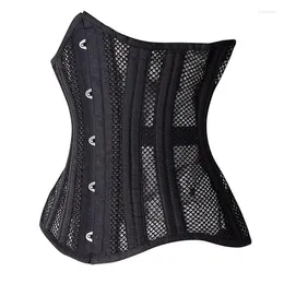 Bustiers CorsetsセクシーなアンダーバストコルセットとメッシュスチールボーンウエストCincherトップ女性ランジェリースリミングネットシェイプボディベルトプラスサイズ