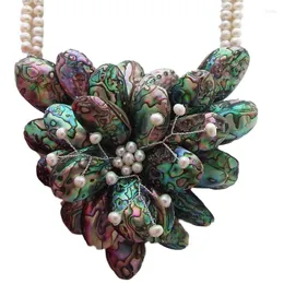 Kedjor 2raws s￶tvatten p￤rlvit runda och abalon skal blomma halsband 19 tum natur grossistp￤rlor fppj