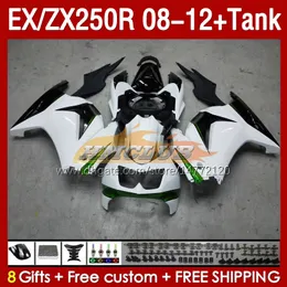 Wtryskowe Fairings Tank dla Kawasaki Ninja EX250R ZX250R 2009 2008 2012 2012 2012 ZX250 EX250 R 163NO.123 ZX-250R 08-12 EX ZX 250R 08 09 10 11 12 OEM Fairing White Bloss