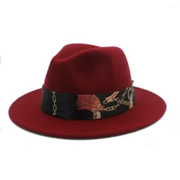 Beralar Yün Fedora Şapkası Kadın Erkekler Kış Sonbahar Geniş Brim Lady Jazz Feminino Sombrero Caps Cloche kurdele boyutu 56-58cm