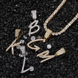 Collane con ciondolo Pennello Carattere Lettere Nome Completo Icy Cubic Zirconia per uomo Regalo di gioielli HipHop