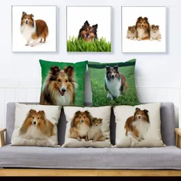 Kudde söt hund Shetland Sheepdog Shelti Throw Cover 45 Square Covers Linen Case Soffa Home Decor Pillows Falls