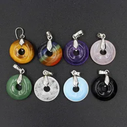 Natural Stone Circle Pendant Necklace Peace Buckle Lucky Amulet Knot Healing Beads Fashion Jewelry for Women Men BH021