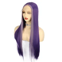Perucas sintéticas coloridas reta de renda de renda de destaque cosplay peruca de cabelo de cabelo longo natural para womam diariamente