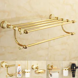 Zestaw akcesoriów do łazienki Złoty Mosiądz Jadecz Ręcznik /tkanek Rack Toaleta Uchwyt szczotki narożne szklane półki Basin