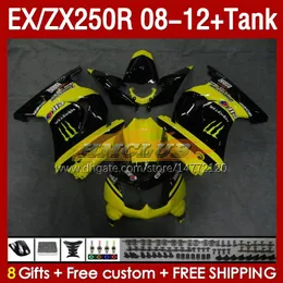 Tank OEM FAWINGS per Kawasaki Ninja ZX-250 ZX250 EX250 R ZX250R 08 09 10 2011 2012 163NO.224 EX ZX 250R EX250R ZX-50R 2008 2009 2010 11 12 Faretta iniezione giallo stock giallo