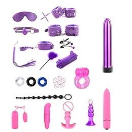 عناصر الجمال 20 Sztuk Ograniczenia BDSM Zestaw Zabawek Bezpieczne Wizanie Cosplay Sexy Zabawki Pod Kiem Akcesoria do gier wibrator dla dorosych