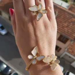Orecchini di collana set Godki Luxury Buttefly Blangle Ring Sets Fashion Dubai Bridal Jewelry for Women Wedding Brincos Para As Mulheres 2022