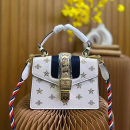 Navy Bag Women Designer Handbags Genuine Leather Cross Body Bags Imported Cow Leather Detachable Shoulder Strap Weave Square Pouch Bee Stars Bowknot Scarves Totes