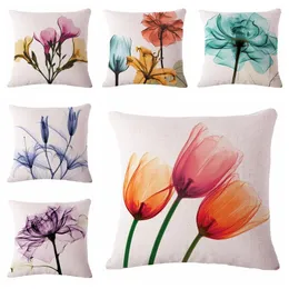 Pillow Beautiful Watercolor Flower Cover Print Linen Affection Sofa Seat Home Decorative Throw Case Housse De Coussin