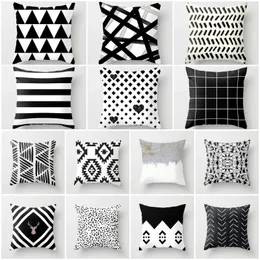 Yastık 45x45cm Nordic Siyah Beyaz Geometri Kapak Kanepe Atma Yastıklar Dekoratif Kanepe Modern Basit Yastık Kılıfı