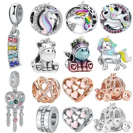 925 Sterling Silver Dangle Charm Women Beads High Quality Jewelry Gift Wholesale Cute Rainbow Dream Catcher Crown Unicorn Bead Fit Pandora Charms Bracelet DIY 018