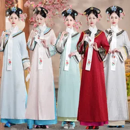코스프레 스테이지웨어 자수 Qing 왕조 공주 의상 의상 여성 고대 코트 드레스 TV 영화 공연