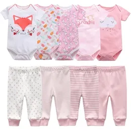 born Clothes Set BodysuitsPants 7/9Pcs Baby Girl Outfits Pink Sweet Toddler Boy Autumn Clothing 0-12M Infant Birth Gift Soft 220509