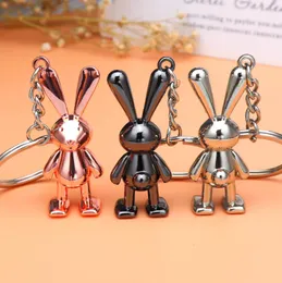 Симпатичная нержавеющая сталь 3D кроличье кроличье машина DIY Metal Holder Vintage Rabbits Подвесные ключевые кольца подарки