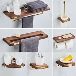 Set di accessori da bagno Accessori da bagno Mensola ad angolo Porta scopino Porta asciugamani Dente di carta Hardware in legno di rame