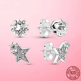 Stud￶rh￤ngen 925 Sterling Silver Celestial Sparkling Star Pendientes for Women Fine Jewely Joyas Brincos