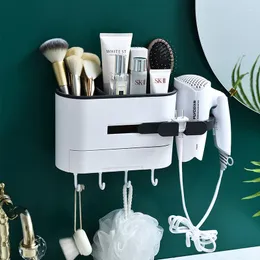 Storage Boxes Wall Mount Hair Dryer Holder Rack Bathroom Makeup Organizer Plastic Hairdryer Shelf Accessories