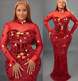 2022 아랍어 ASO EBI RED MERMAID PROM DRESS BEADED CRYSTALS 고급스러운 저녁 공식 파티 두 번째 리셉션 생일 약혼 가운 드레스 ZJ667