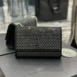 7A качественные бриллианты Kate Crossbody Bag Серебряное оборудование женское цепное лопаток мешок для плеча черная сумочка кошелек модные буквы ручной сцепление кошельки