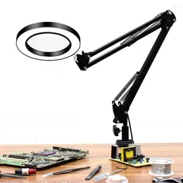 Bordslampor Flexibel skrivbord Magnifier 5x USB LED -förstoringsglas 3 färger Illuminerad lampa Loupe Reading REWORKING Lödning