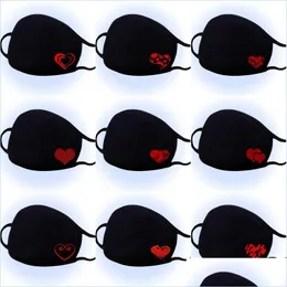 Designer Masks Valentine Day Face Masks Cotton Red Heart Shaped Printed Black Reusable Dustproof Warm 249 N2 Drop Delivery 2022 Home Dhtxw