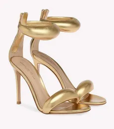أعلى علامة أنيقة العلامة التجارية Bijoux Leather Sandals أحذية عارية عارية الذهب الأسود Gold Women Bubble Front Strap High Heels Party Wedding Luxury Walking EU35-43 Toebox