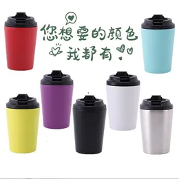 12oz şarap tumblers taşınabilir mini kahve kupaları paslanmaz çelik çift duvar yalıtımlı vakum araba kap kapak ile DIY özelleştirilmiş logo traval su şişeleri DHL