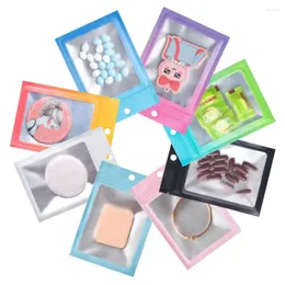 Depolama Çantaları 100 PCS Renkli Açık Pencere Hang Delik Çantası Tear Notch Gıda Ev Kahve Snack Bisküvi Ambalaj Torbaları