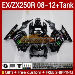 가와사키 닌자 ZX-250 ZX250을위한 탱크 OEM 페어링 EX250 R ZX250R 08 09 10 2012 2012 163NO.216 EX ZX 250R EX250R ZX-250R 2008 2009 2010 11 12 주사 페어링 그린 블랙