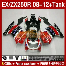 Обтекание инъекции танка для Kawasaki Ninja ZX250 EX250 R 2008-2012 163NO.176 EX ZX 250R EX250R ZX250R 2008 2009 2011 2011 ZX-250R 08 09 10 11 12 Fairing Red Stock