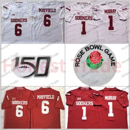 오클라호마 1 Kyler Murray Football Jersey 6 Baker Mayfield College Red White Stitched Mens Jerseys 150th Patch