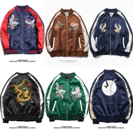 Broderade höstjackor Herr Långärmad Yokosuka Souvenir Streetwear Sukajan Lyx Man Cardigan Japan Stain Baseball Coat X0710