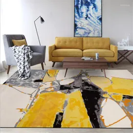 Teppiche Europäische und amerikanische abstrakte Ölgemälde gelb grau Teppich für Wohnzimmer Schlafzimmer Teppich seidig geschmeidige Bodenmatte
