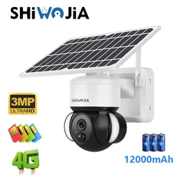 IPカメラShiwojia Solar Camera 4G Sim WiFi屋外ワイヤレスCCTVクラウドH265パワーガーデンライトセキュリティ監視バッテリーCAM 221018
